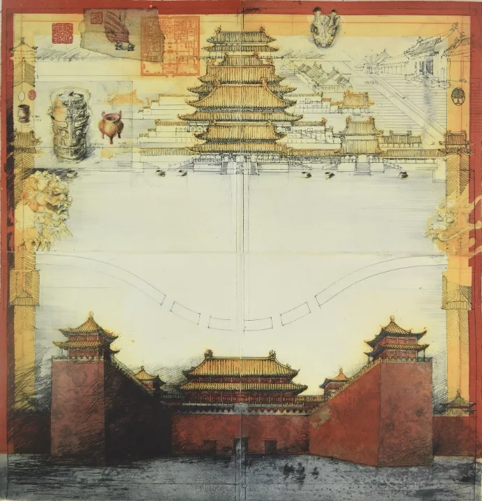ヨルク・シュマイサー「故宮への入口、北京」1981年 ソフトグランド・エッチング、アクアチント、エッチング