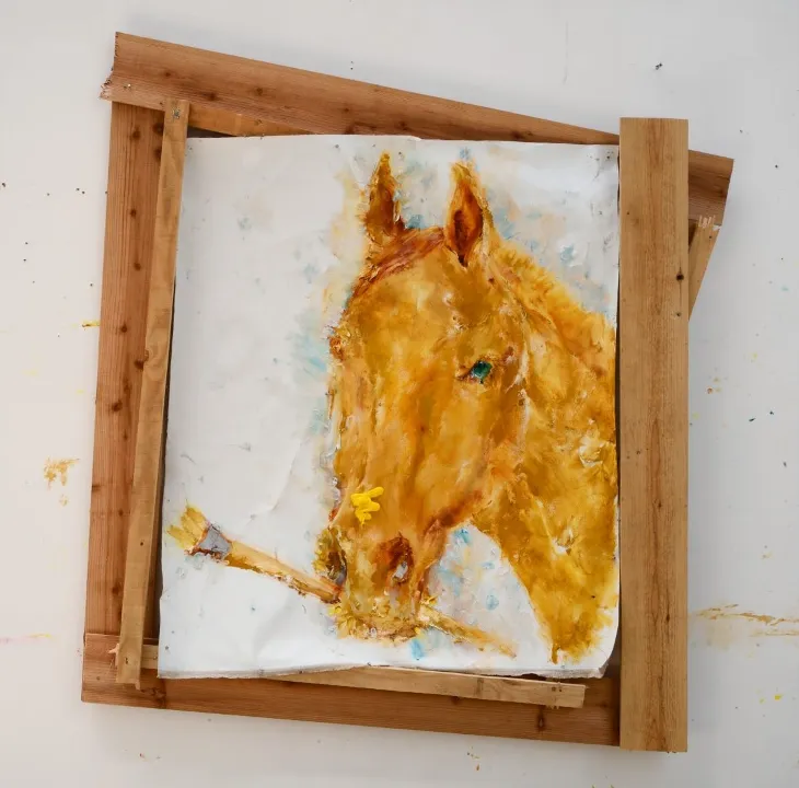 小林正人《画家の肖像》2024, oil, canvas, wood, 150x142x10cm Copyright the artist, Courtesy of ShugoArts