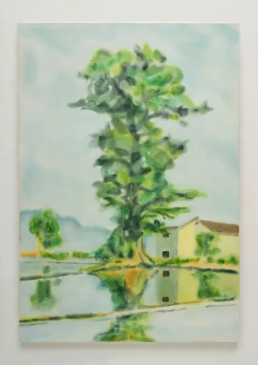 丸山直文《水を蹴る(NO DATE)》2025, acrylic on cotton, 162.3x112cm, Copyright the artist, Courtesy of ShugoArts