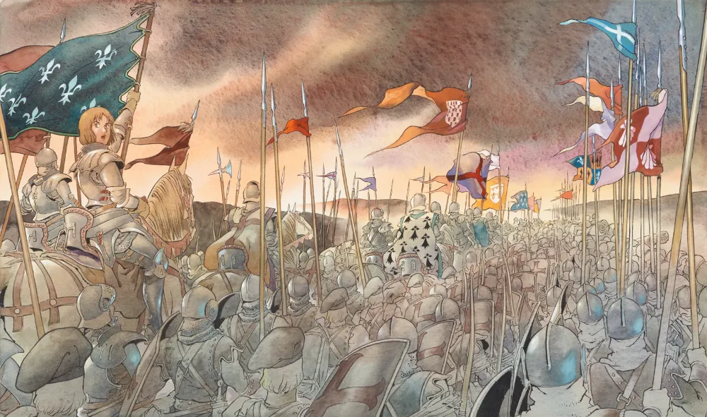 『ジャンヌ』より愛蔵版カバーイラスト原画 2002年3月発行 インク、水彩・紙 © 安彦良和