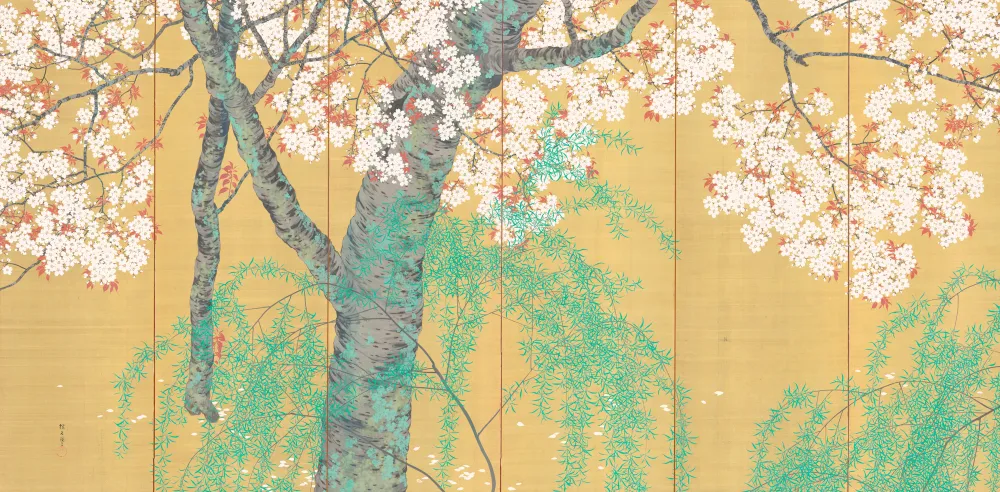 木島櫻谷《柳桜図》(左隻) 大正6年(1917)泉屋博古館東京